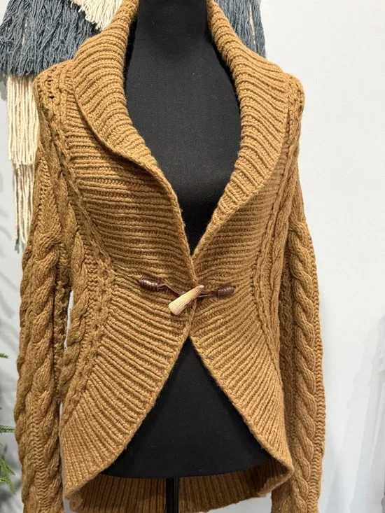 Ralph Lauren Hand Knit Wool Cashmere Angora Cardigan Toggle Brown Size Small - Picture 4 of 7